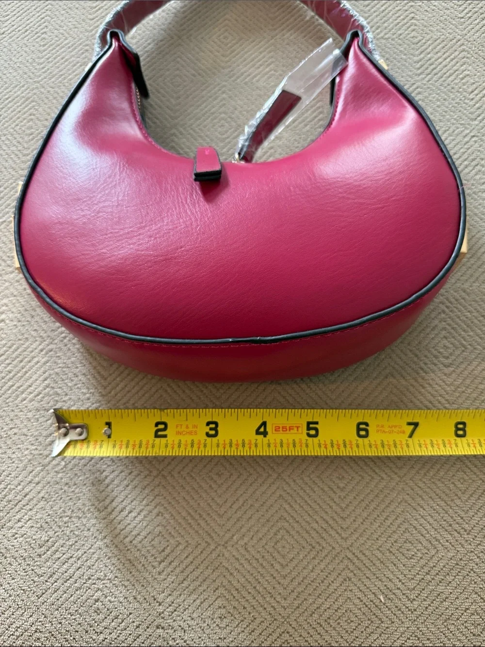 Fuchsia Faux Leather Crescent Shoulder Bag | Gold Tone Hobo Purse | Trendy Y2K S